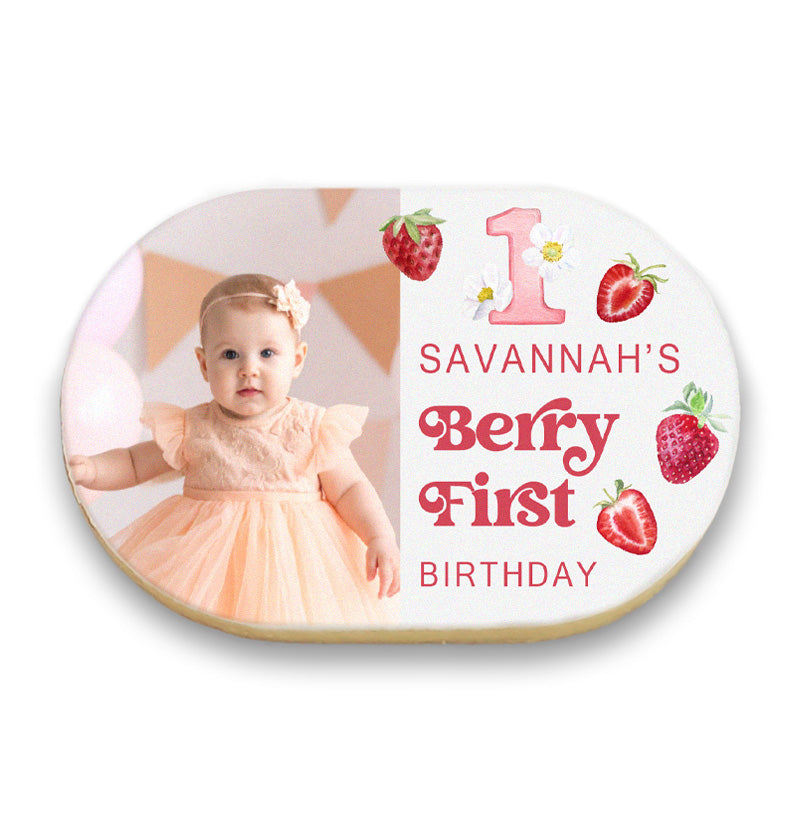 Berry First Birthday Cookies with Photo and Name