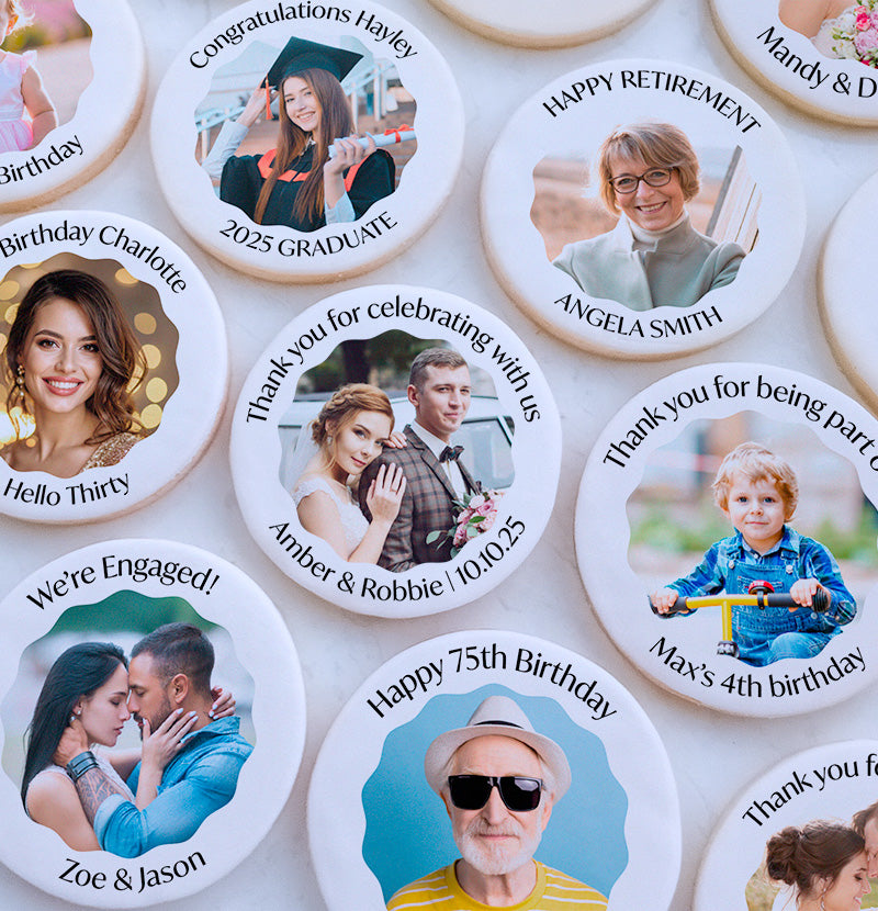 Round Photo Cookies with Custom Text