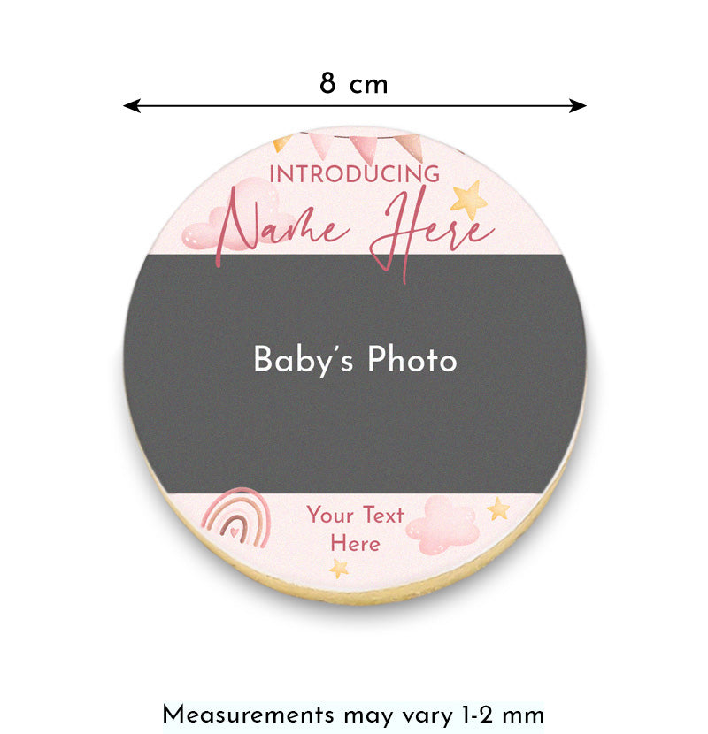 Dreamy Baby Girl Arrival Cookies with Photo and Name