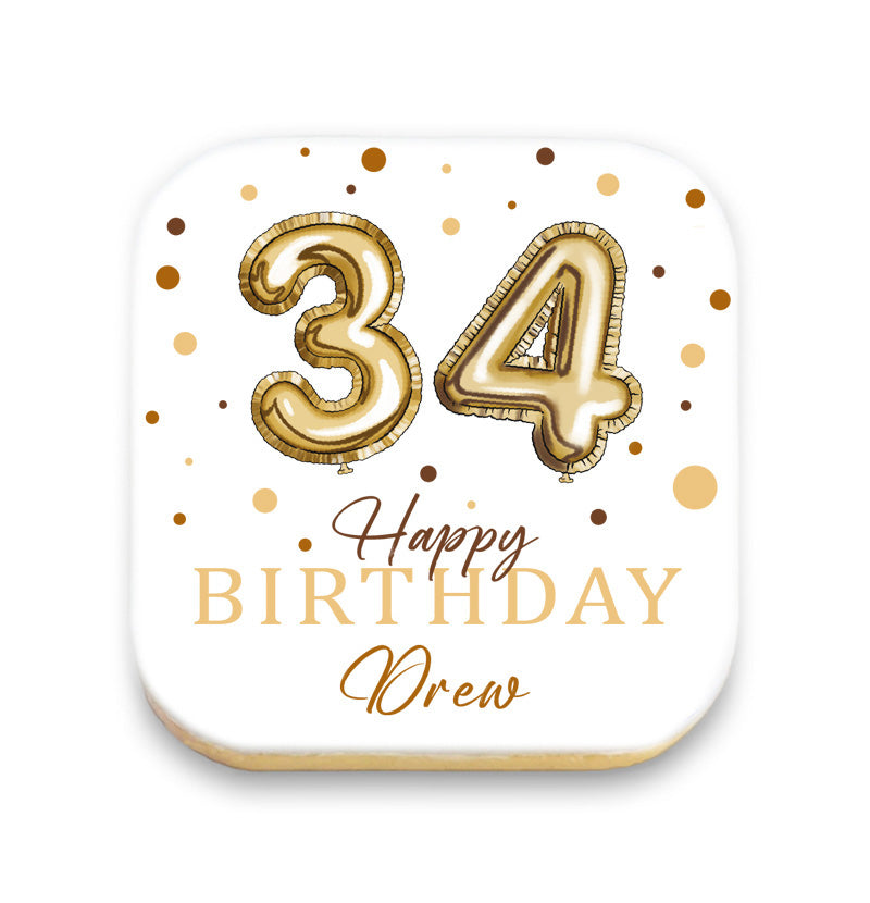 Foil Balloon Numbers Birthday Cookies with Name and Age - Rounded Square