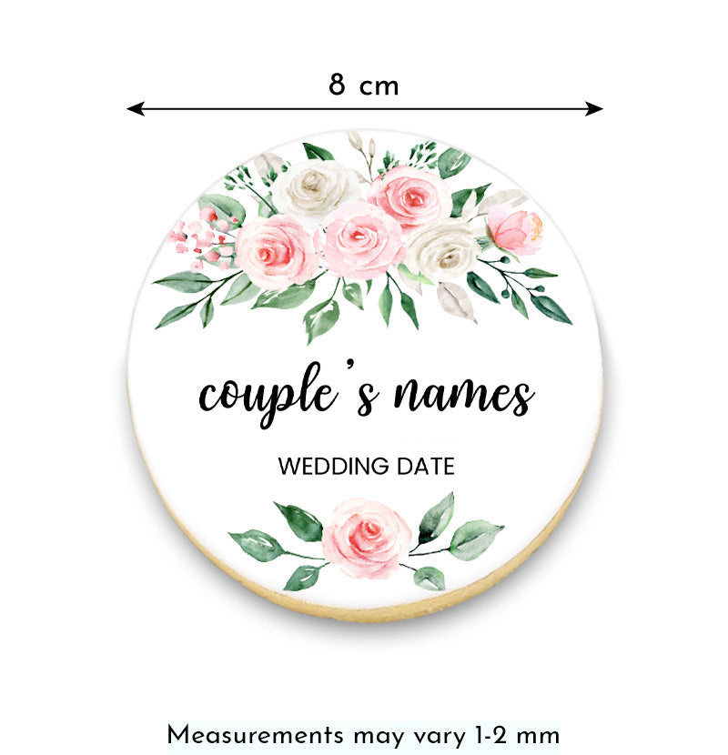 Blush Floral Wedding Cookies with Couple’s Names