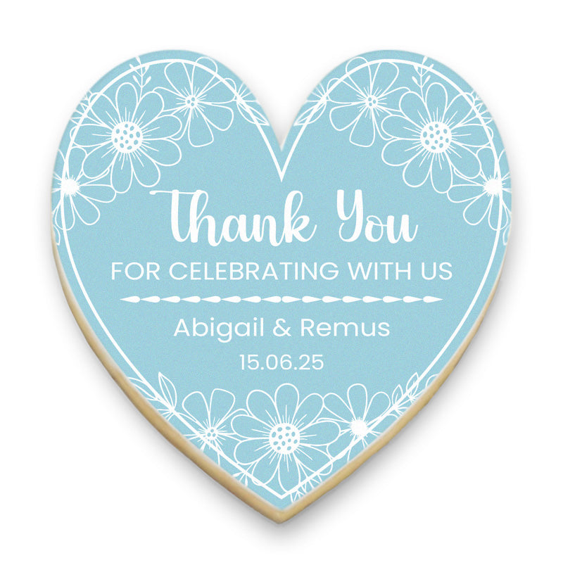 Floral Heart Thank You Cookies with Names and Date