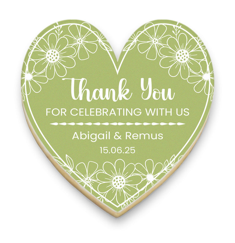 Floral Heart Thank You Cookies with Names and Date