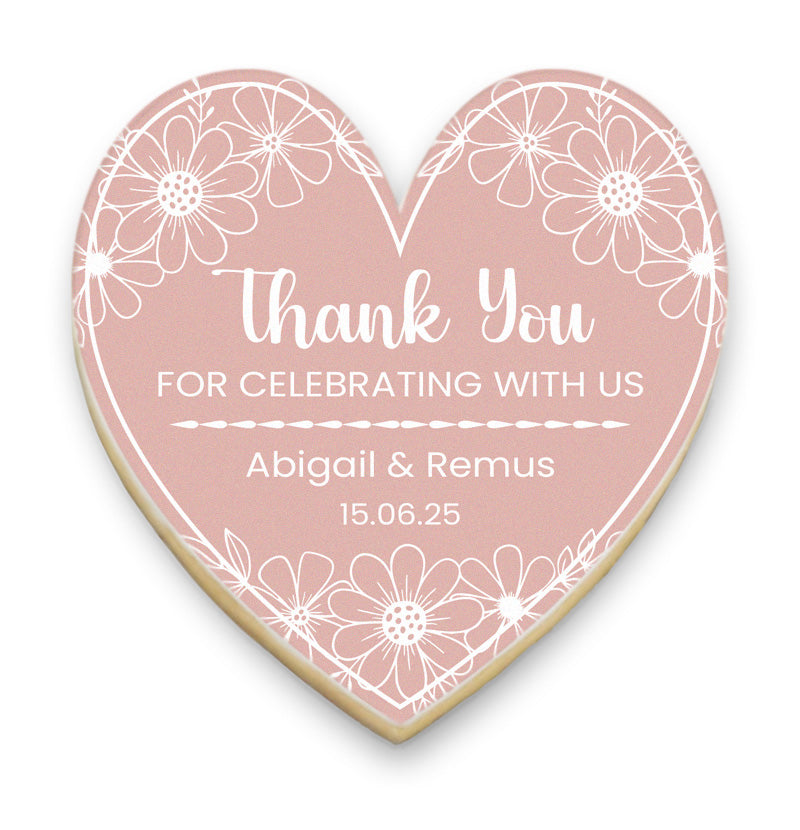 Floral Heart Thank You Cookies with Names and Date