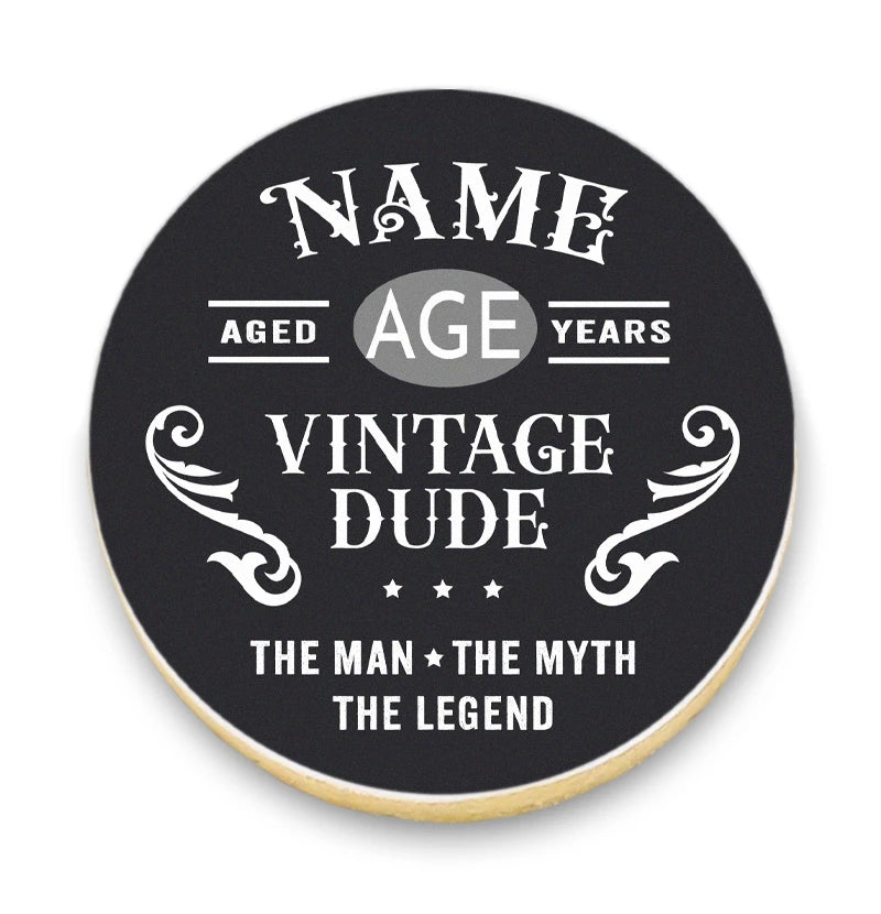 Vintage Dude Birthday Cookie Gift Box with Photos and Name