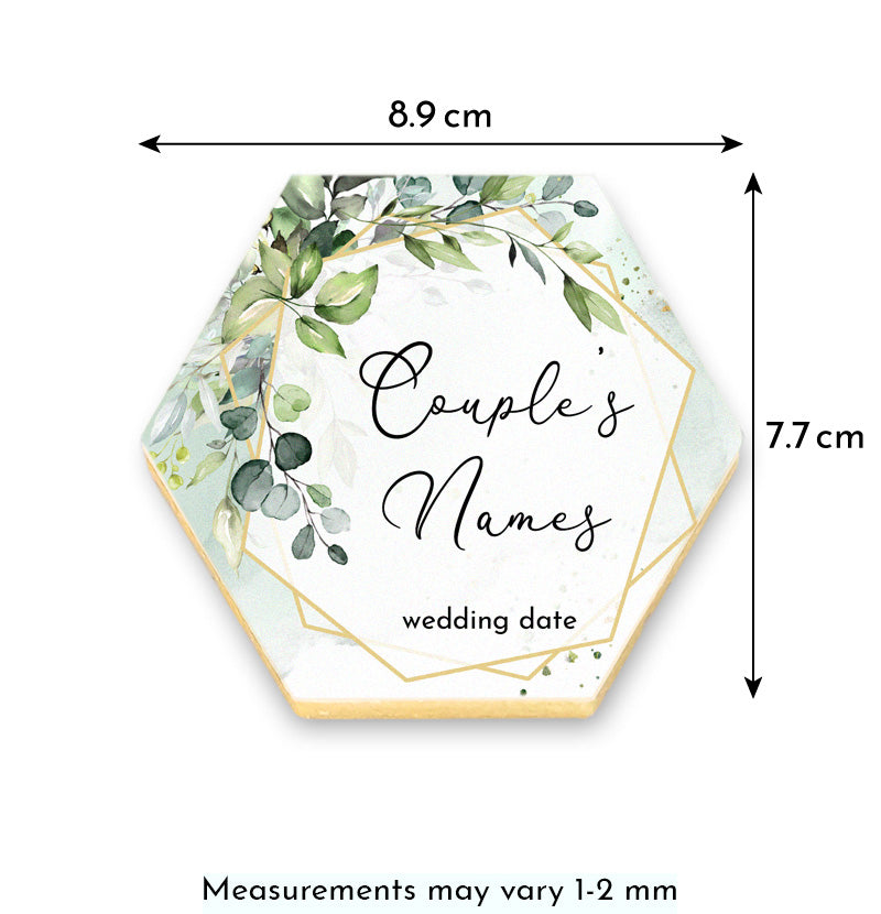 Greenery Hexagon Cookies with Names and Date