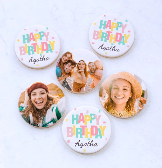 Cheerful Birthday Cookie Gift Box with Photos and Name