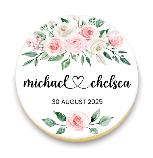 Wedding Roses Cookies with Names and Date