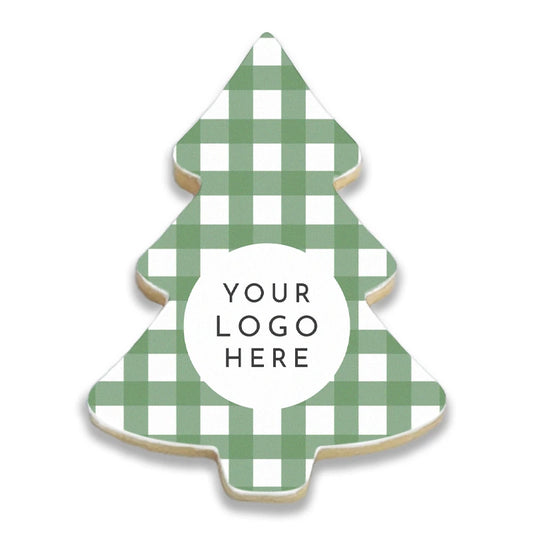 Green Gingham Christmas Tree Logo Cookies