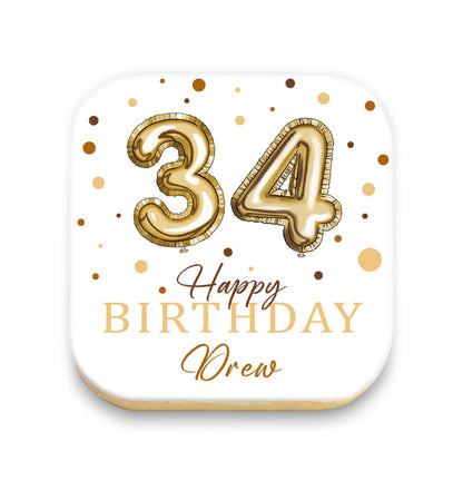 Foil Balloon Numbers Birthday Cookies with Name and Age - Rounded Square