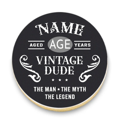 Vintage Dude Birthday Cookie Gift Box with Photos and Name