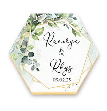 Greenery Hexagon Cookies with Names and Date